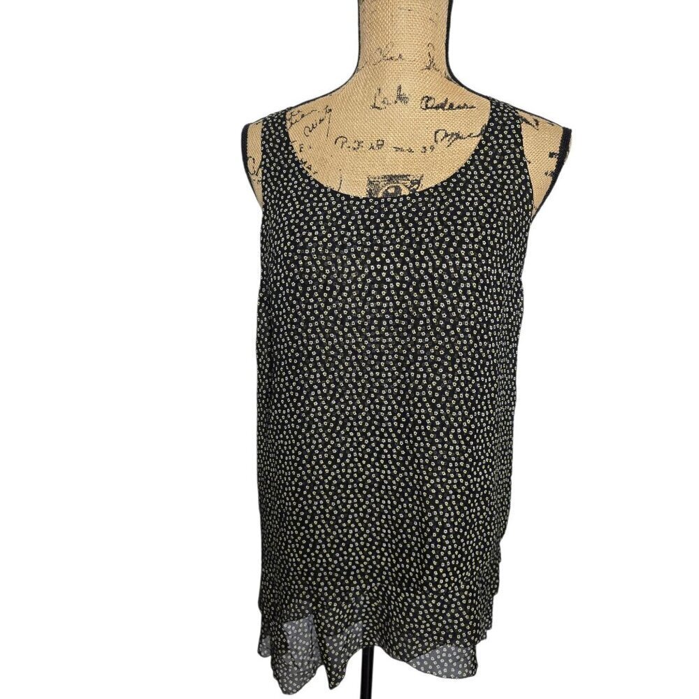 Club Monaco Black Dainty Flower Silk Tank Top Small
